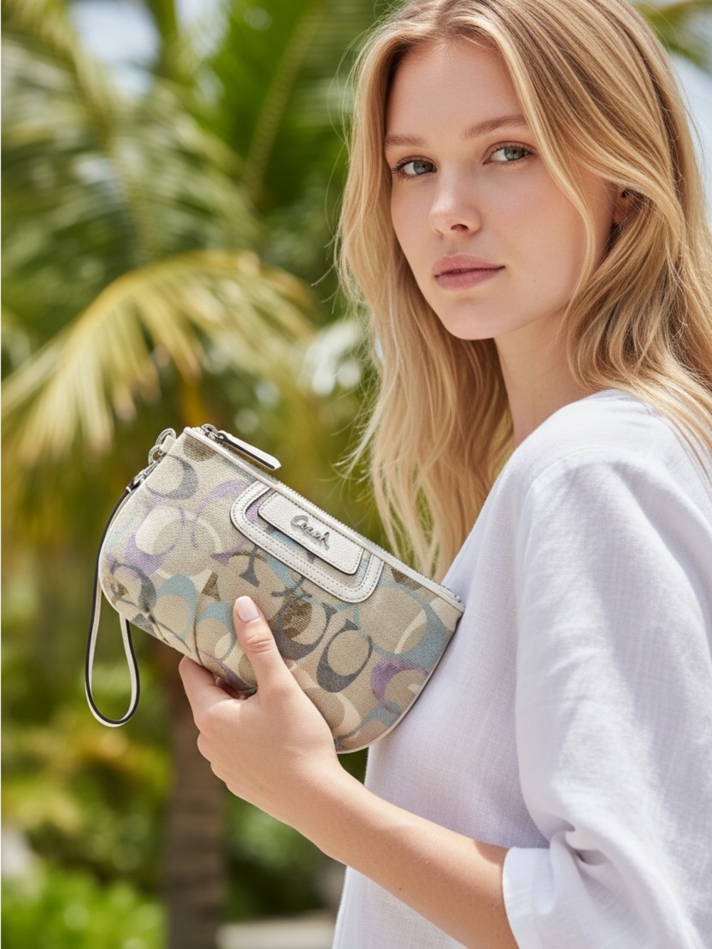 Coach Soho Optic Linen Large Wristlet #45331 With COA